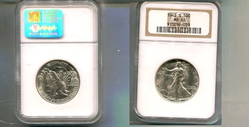 1945 S WALKING LIBERTY SILVER HALF DOLLAR NGC MS65 7230T