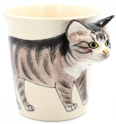Hand Painted Porcelain Coffee Tea Mug Hot Cold Drink Animal 3D Cup - Tabby Cat