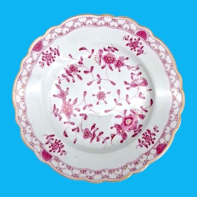 Porcelain Bread Cake Salad Plate Puce Purple Flowers Gilt Meissen Mark Gold Trim