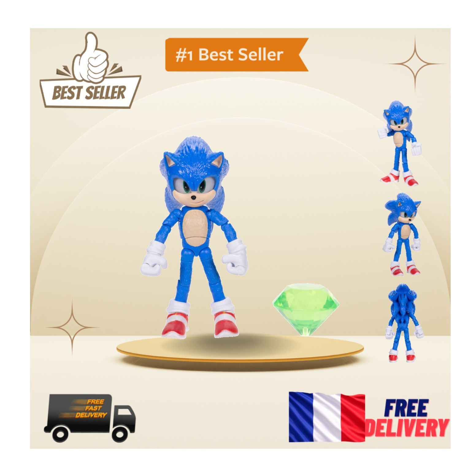 Figurine Sonic articulée de 12,7 cm avec Émeraude du Chaos pour enfant
