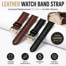 Leather Watch Band Strap Universal Replacement 12–22mm for Men Women