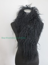100 Real Mongolian Lamb Fur Scarf with Clip / Collar/ Black Wrap /women Cape