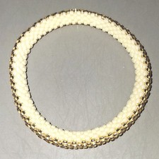 Roll On Bracelet Yellow  Gold Tone Glass Seed Bead Handmade Nepal