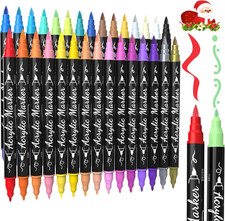30 Colors Dual Tip Acrylic Paint Markers, Premium Brush Fine Acrylic Paint Pe...