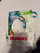 Huggies Clutch N Clean Refillable Pouch 32 Baby Wipes Natural Care Travel New