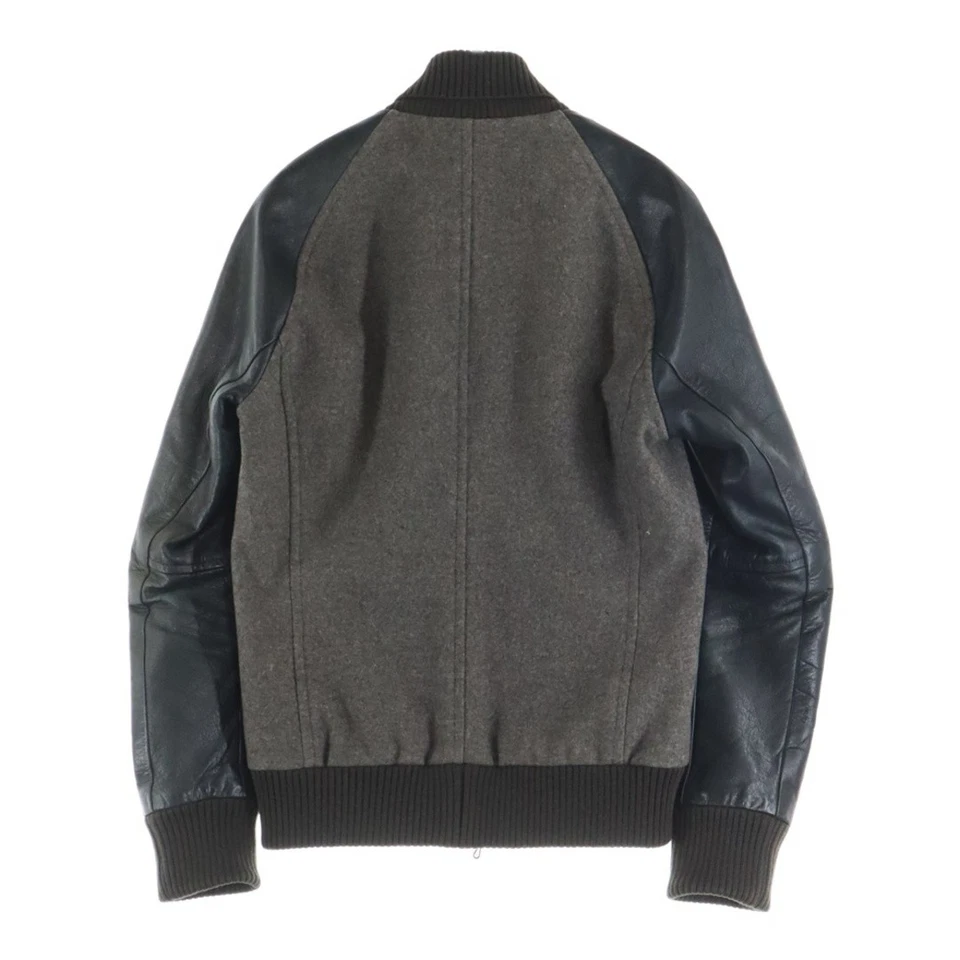 Chaqueta Blusa Stajan de Lana con Cremallera Brazo de Cuero de Vaca Gris Ab22-205 ATTACHMENT Usada Foto 2 de 4