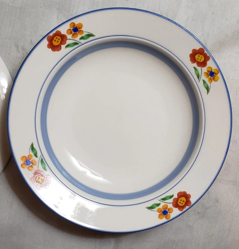 Cuencos de sopa/ensalada de gres internacional (2) 8" de diámetro blanco con borde azul floral Foto 4 de 4