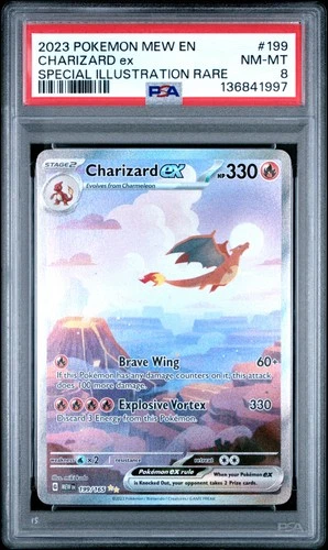2023 POKEMON MEW EN-151 SPECIAL ILLUSTRATION RARE #199 CHARIZARD EX PSA 8