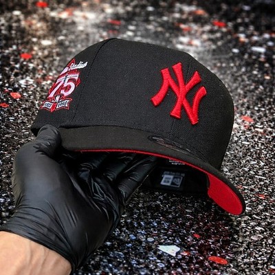 New Era 9FIFTY NY Yankees Snapback Hat Black Red 75th Anniversary Side Patch