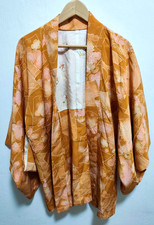 Japan Haori Kimono-Jacke Ocker Braun Kirschblüten Damen Seide