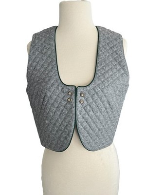 Alphorn Trachten Austrian Quilted Gray Waistcoat Vest Size 40 Wool Blend