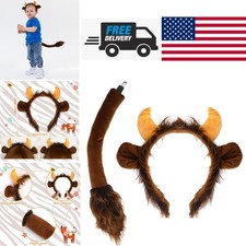 Bull Costume Set with Horns Headband and Tail for Animal Cosplay Parties