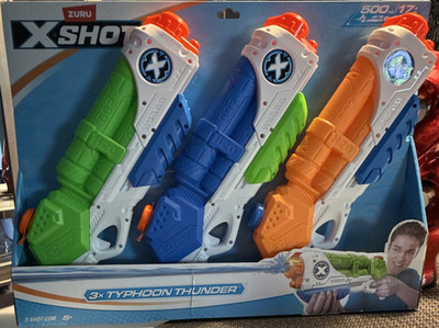 ZURU X-Shot Typhoon Thunder Water Blaster 3-Pack, Green/Blue/Orange