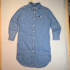 VTG LEE Denim Shirt Dress Size Medium Womens Blue Long Sleeve Button Front Mid