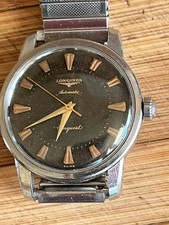 Vintage Longines Conquest Watch - Black Dial. Stretch Bracelet. 1956. Serviced