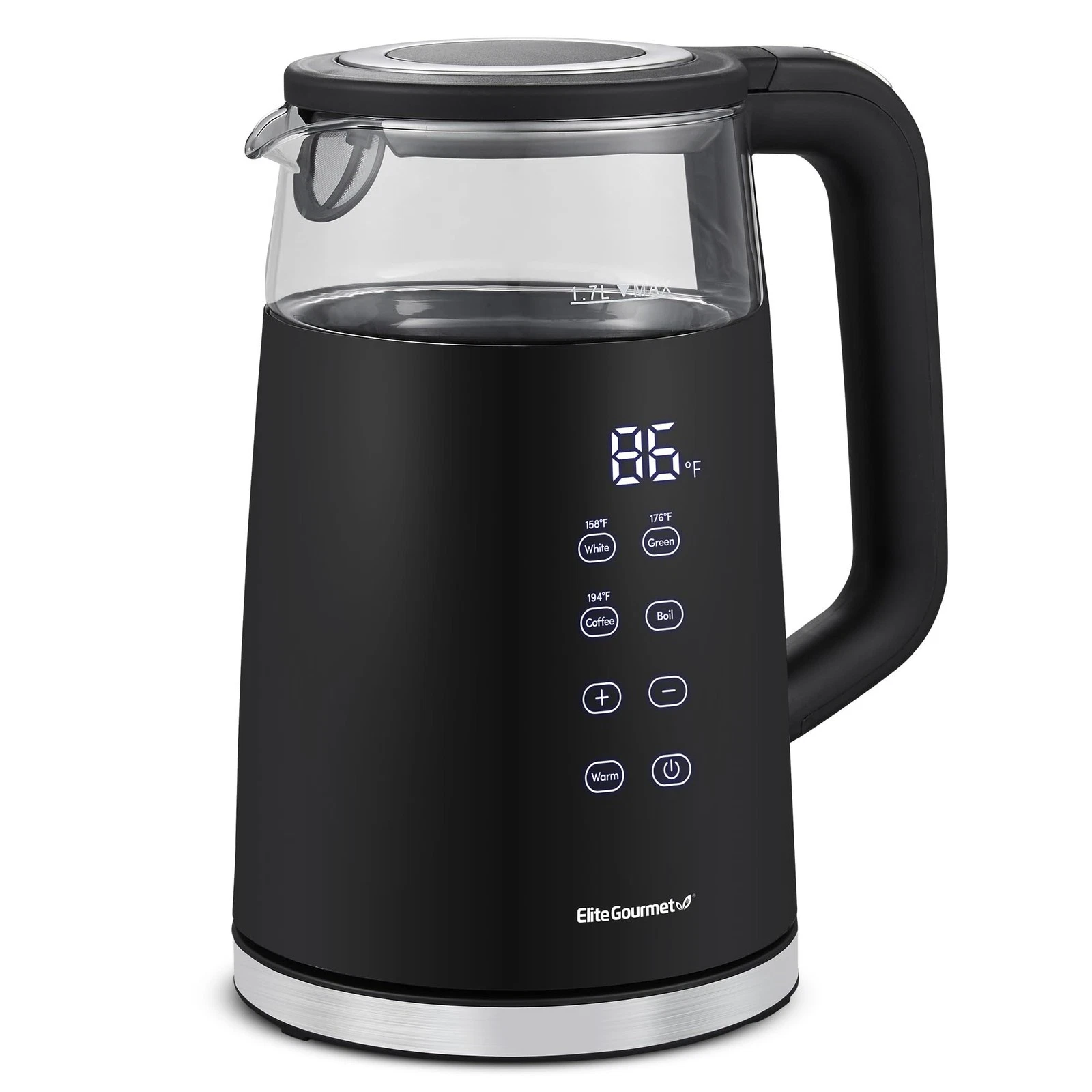 1.7L Dual Wall Cool Touch Electric Tea Kettle, Borosilicate Glass, 304 Stainl...