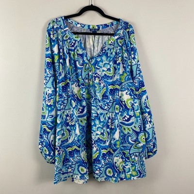 Liz & Me Peasant Blouse Size 4X Georgette Popover Vibrant Blue Paisley
