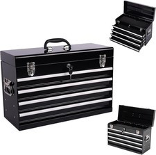 4 Drawers Metal Tool Box, 21" Portable Steel Tool Chest w/Key Lock&Latch Closure