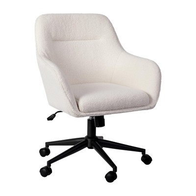 Rayna Swivel Task Chair with Flared Arms for Home Office in White Boucle with...
