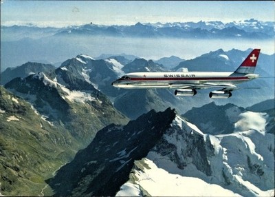Ak Passagierflugzeug Swissair Coronado, über den Schweizer Alpen,... - 3901330