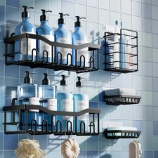 EUDELE 5-Pack Rustproof Stainless Steel Shower Caddy Set– No Drill Adhesive Ba