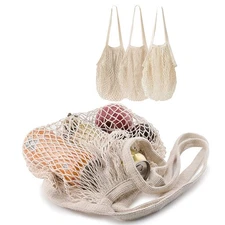 3 pack Cotton String Shopping Bags Reusable Washable Grocery Mesh Bags Organi...