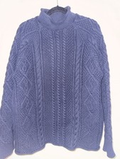 J Crew Cable Knit Heavyweight Cotton Roll Up Oversized Sweater Navy Blue Medium