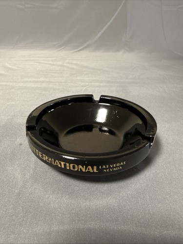 Vintage International Hotel Las Vegas Nevada Ashtray Black Glass Casino