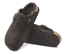 New Birkenstock Boston Mocha Suede Leather Shearling Footbed Clog Women  s Shoes