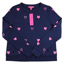 Lilly Pulitzer Sweatshirt Womens S Navy Pullover Pink Wild Hearts Print $108 NEW