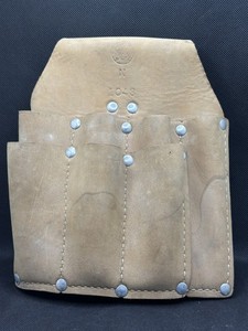 Leather 7 Pocket Tool Holder Belt Pouch Riveted Tan Vintage #1048
