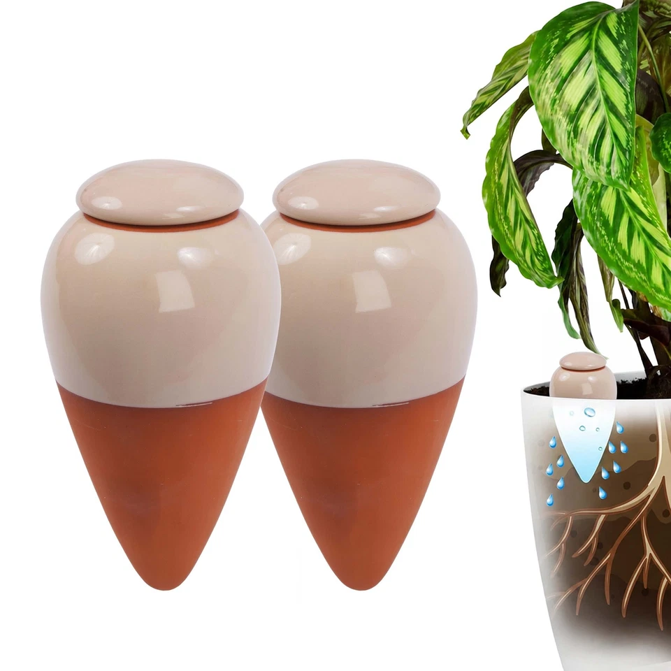 Cônes d'arrosage en terre cuite pour plantes - Ensemble avec couvercles - Photo 1/4