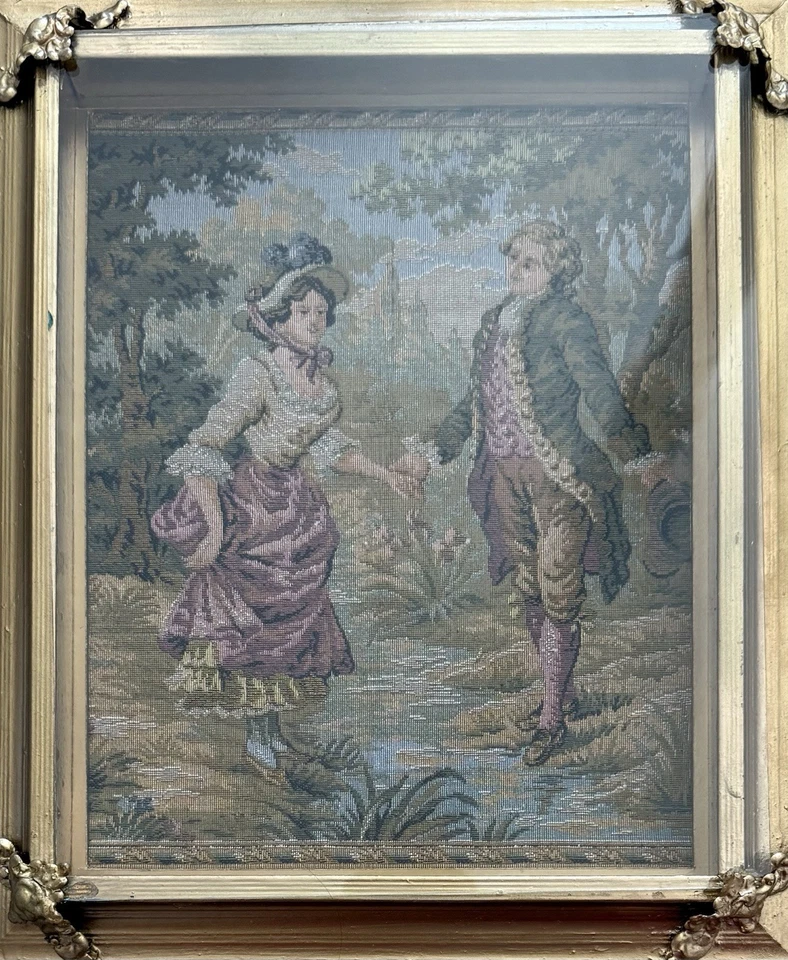 Vintage Framed Tapestry French Gobelin Victorian Wall Picture Decor Embroidery - Image 3 of 4