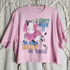 Vintage JKB Design Cow I'm Even Sexy In This Cropped Pink T Shirt Size Large