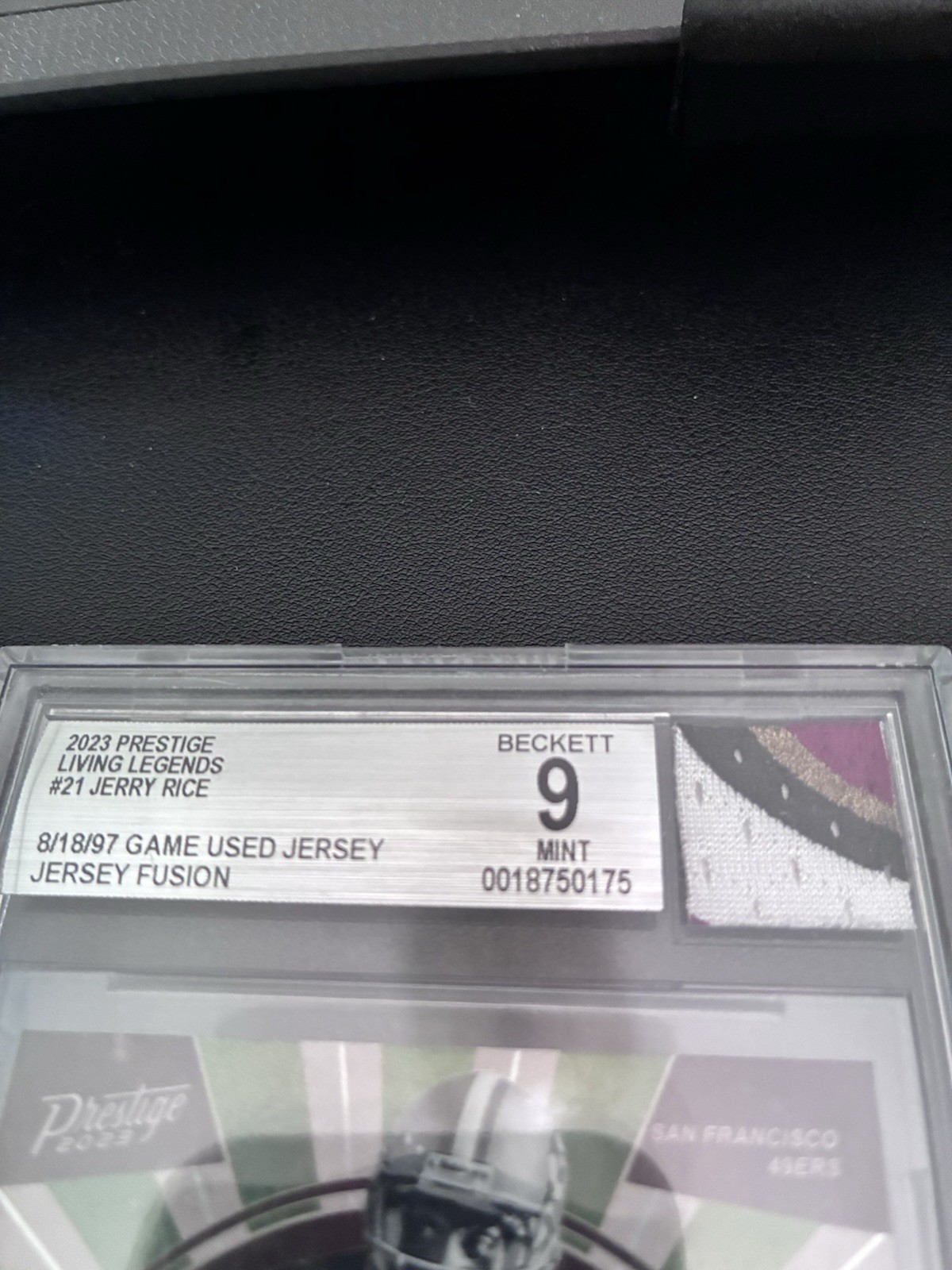 JERRY RICE 4-Color '97 Game-Used Jersey Patch & '23 Prestige Card. BGS Mint 9. view 6