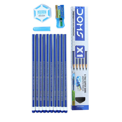 DOMS X1 Extra Dark Pencils Pack of 10 with Sharpener Eraser Protection Cap