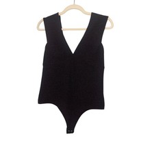 Express Black XS Teddy Thong Bodysuit Wireless Stretch Bow Accent Opaque Solid
