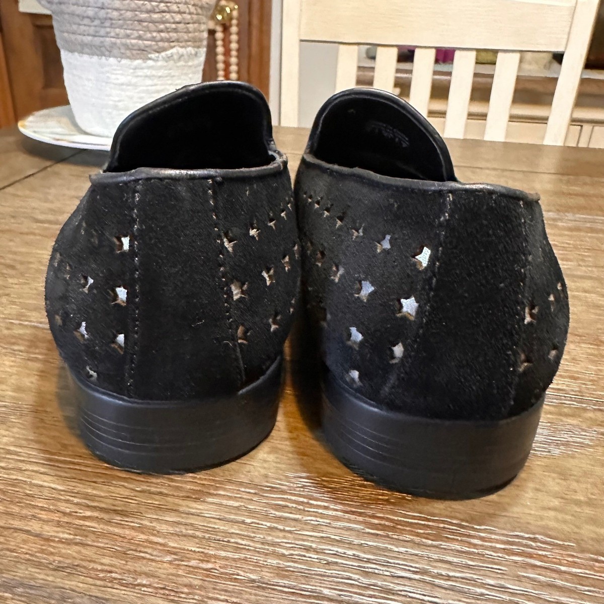 ALDO Mens Black Suede Star Perforated Slip On Loafers Size 8 