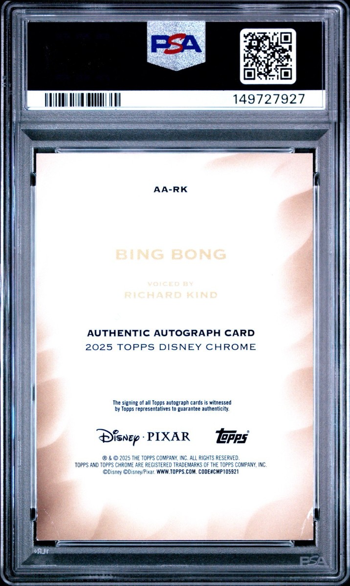 2025 Topps Chrome Disney Bing Bong Purple Refractor Auto Richard