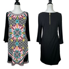 Cynthia Rowley M Colorful Geometric Print 3/4 Sleeve Knit Stretch Shift Dress