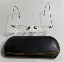 Antique 10K GF Engraved B L Bausch  Lomb Rimless Eyeglasses w/ Original Case