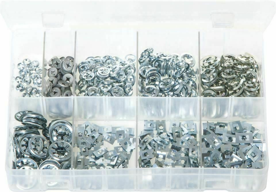 Assorted Box of  Flat Clips Push on Fix / Fasteners 1000 pc  - AB50