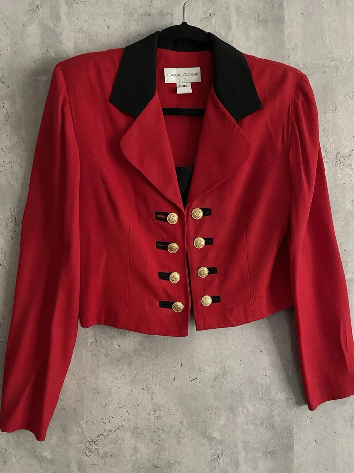 Conjunto de traje pantalón vintage informal de esquina rojo/negro estilo militar con botones dorados talla 4 Foto 2 de 4