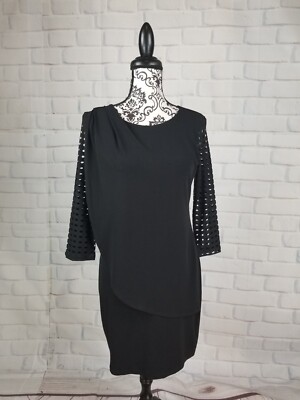 Clara sun woo women's long sleeve stretch knit size xs dress tiered front  b14