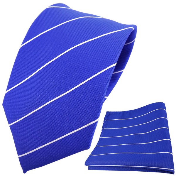 Tigertie Designer Krawatte + Einstecktuch Blau Ultramarinblau Silber Gestreift-image