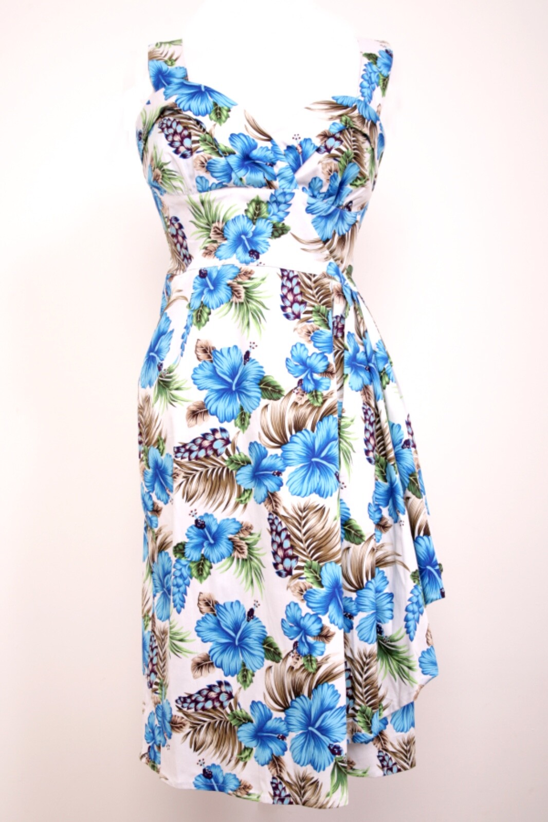 1950s style DOGHOUSE VINTAGE,Hawaiian Dress, Rockabilly white/ blue floral  10 | eBay
