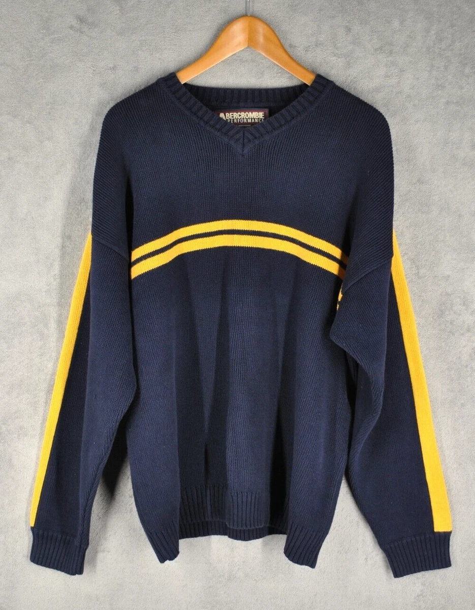 Abercrombie Fitch Performance Mens Sweater XL Blue Yellow Strip Cotton Heavy