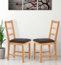 Dining Chairs, Set of 2 Small Oak Ladder Back Kitchen Chairs in Charcoal Seat