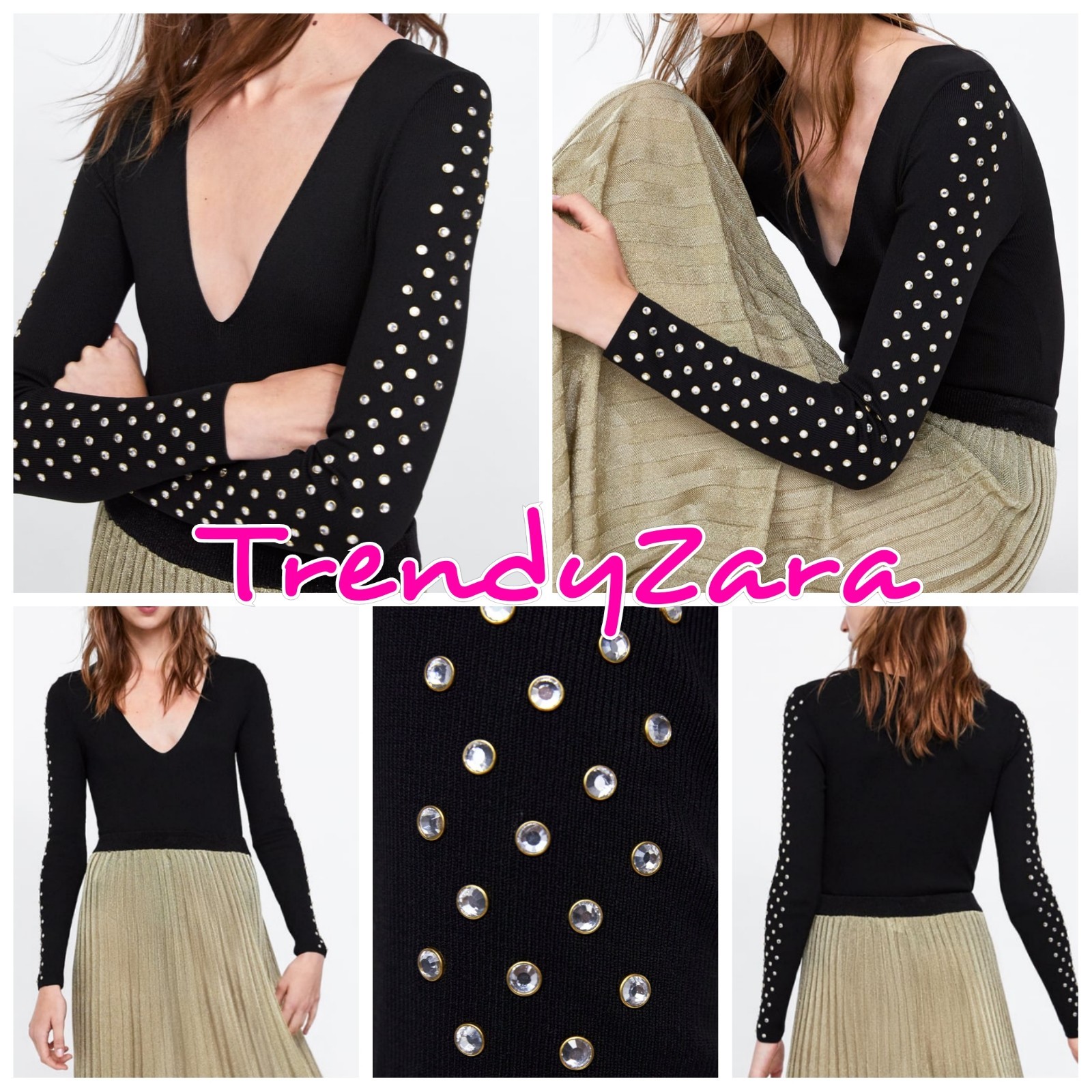 NEW ZARA BLACK BEJEWELLED BODYSUIT REF 3859/120 SIZE M BODY PEDRERÍA NEGRO