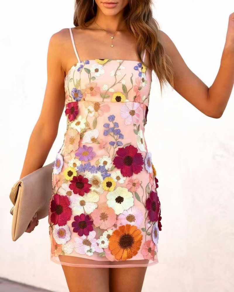 Elegant Women’s Dress Skirt with 3D Flower Embroidery and Temperament Design-image